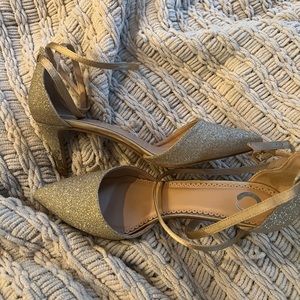Sparkly gold ankle wrap pumps
